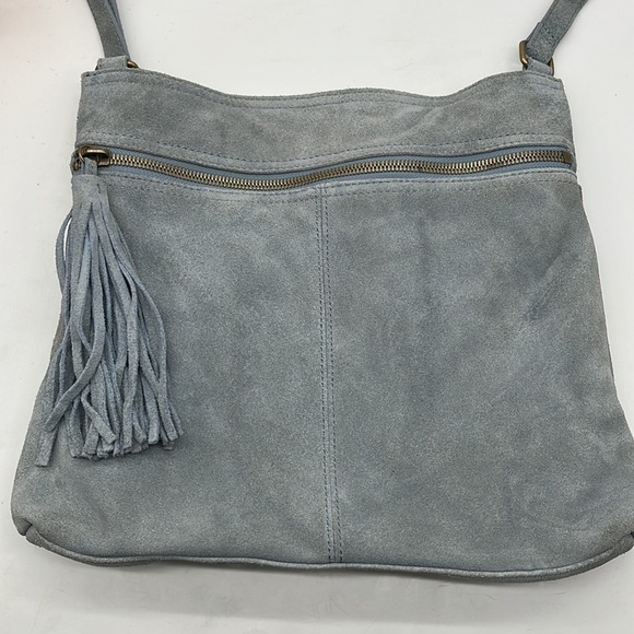 Margot Light Blue Suede Crossbody Bag. MCB2162C - Picture 1 of 14